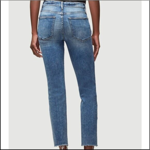 Frame Denim Le High Straight Jeans Size 26 Medium Wash Distressed Raw Hem Made I - Picture 2 of 7